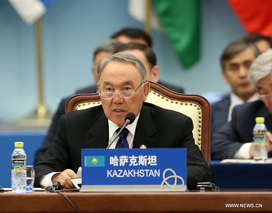 President of Kazakhstan Nursultan Nazarbayev speaks during the fourth summit of the Conference on Interaction and Confidence Building Measures in Asia (CICA) in Shanghai, east China, May 21, 2014. (Xinhua/Pang Xinglei) 