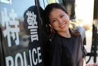 Beautiful policewoman in an anti-terrorism SWAT team