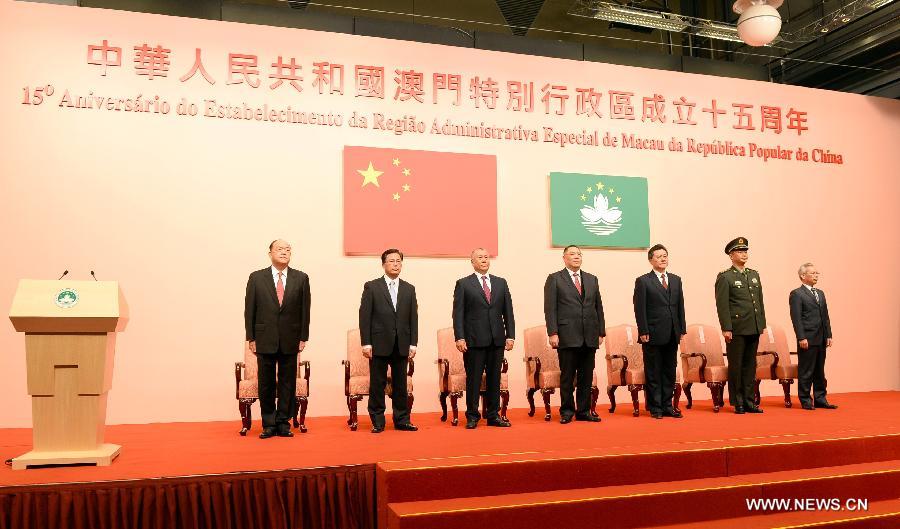 Photo taken on Dec. 20, 2014 shows a cocktail reception is held to celebrate the 15th anniversary of Macao's return to China, in Macao, south China. (Xinhua/Qin Qing)