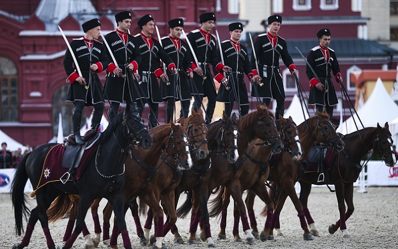 Russian Cavalry Performs Trick Riding for international Military Music Festival