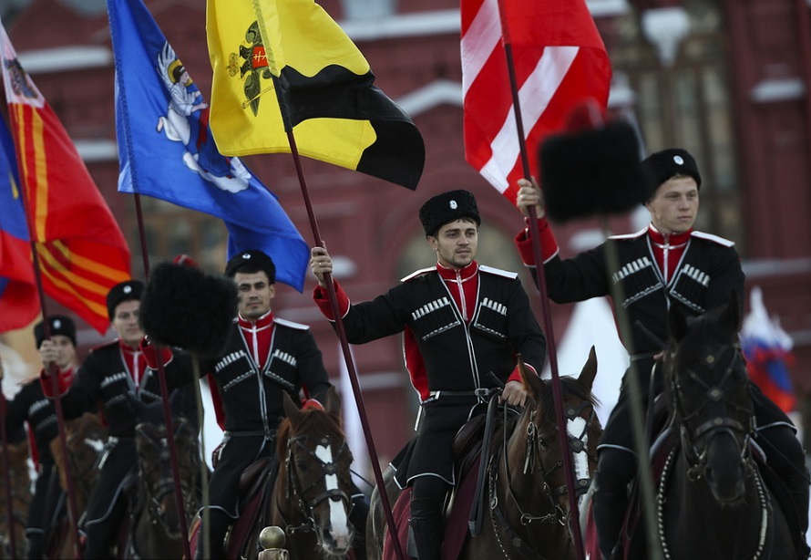 Russian Cavalry Performs Trick Riding for international Military Music Festival