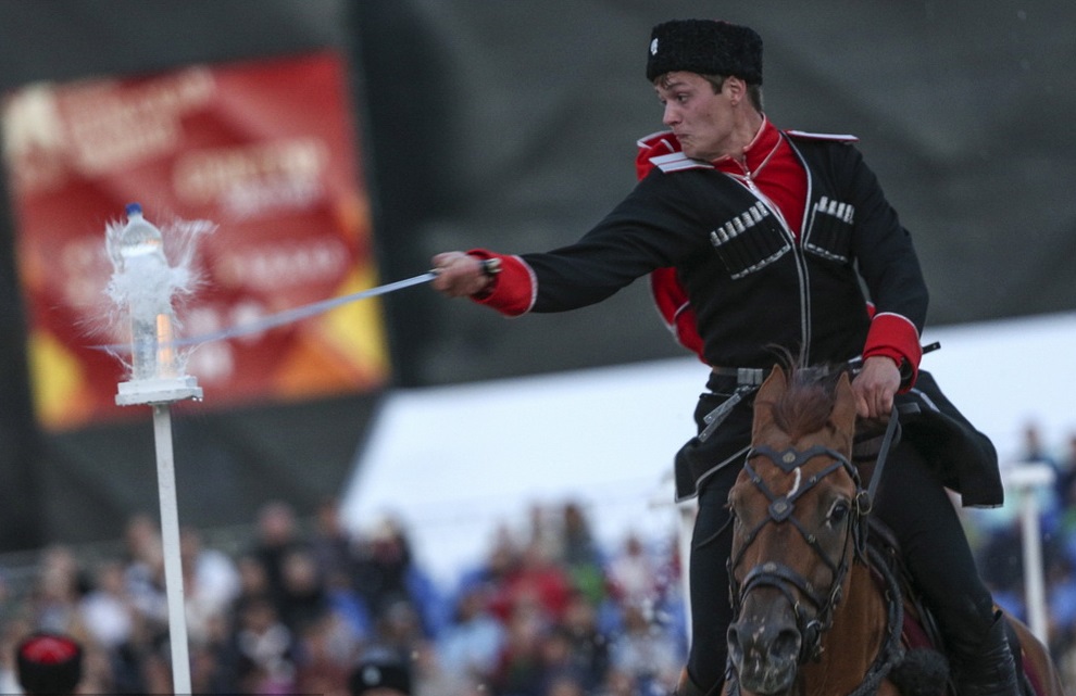 Russian Cavalry Performs Trick Riding for international Military Music Festival