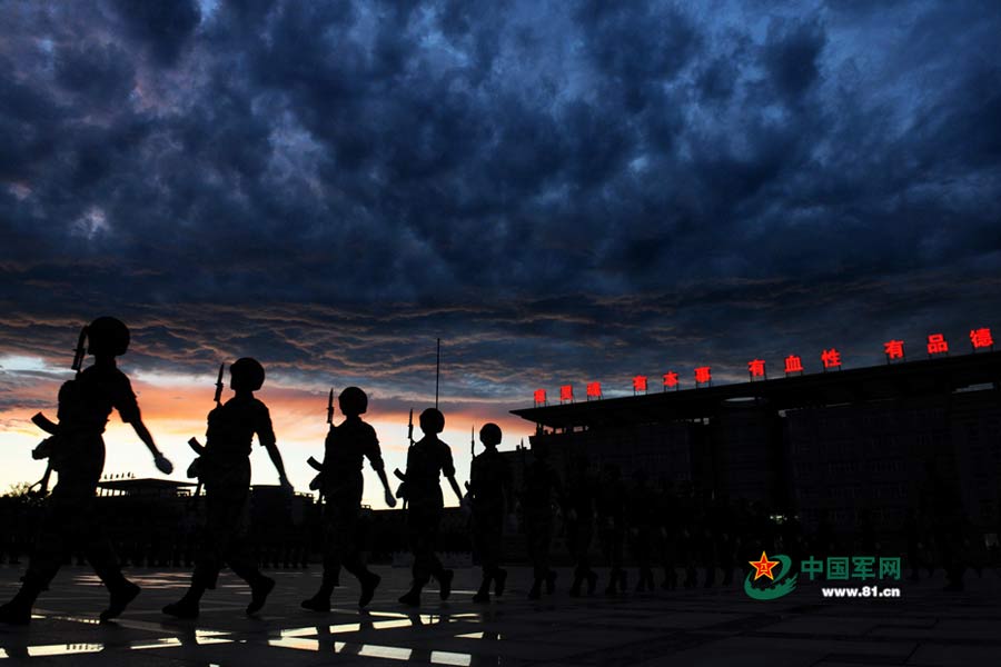 PLA soldiers conduct training for V-Day parade at Military Parade Village