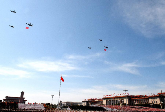 Space technology unfurled in red flag over Tian'anmen