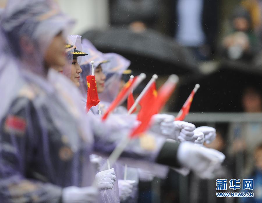 Chinese female honor guards parade in Moscow 