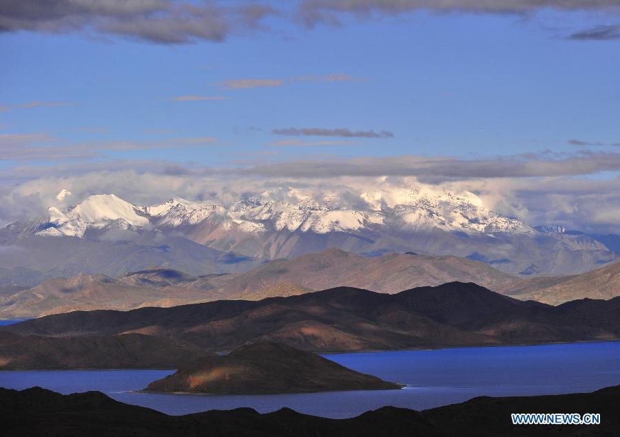 Aerial view of Yamzho Yumco Lake in Tibet