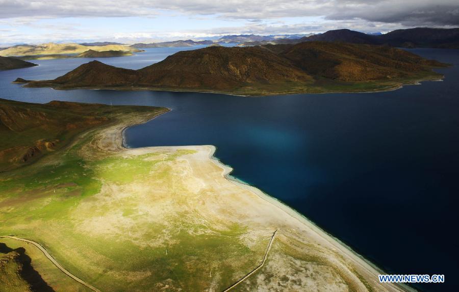 Aerial view of Yamzho Yumco Lake in Tibet