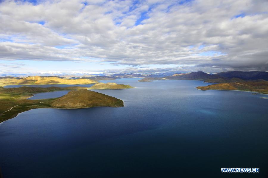 Aerial view of Yamzho Yumco Lake in Tibet