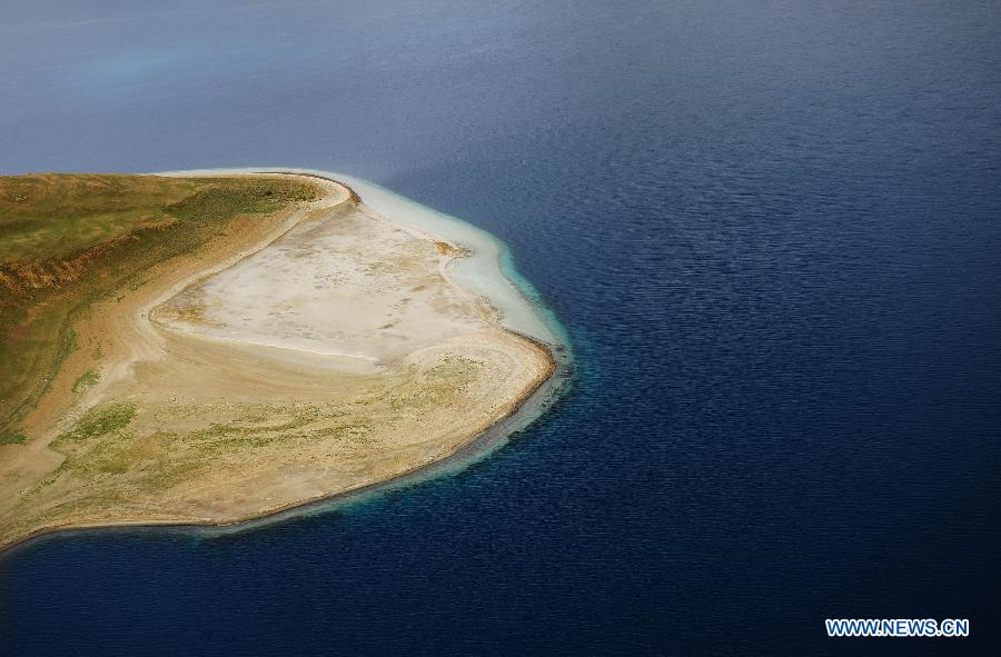 Aerial view of Yamzho Yumco Lake in Tibet