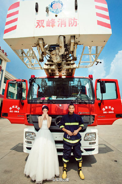 Beautiful wedding photos of a fire fighter and his wife