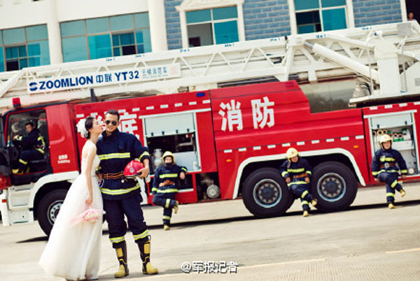 Beautiful wedding photos of a fire fighter and his wife