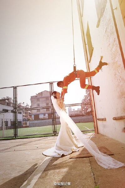 Beautiful wedding photos of a fire fighter and his wife