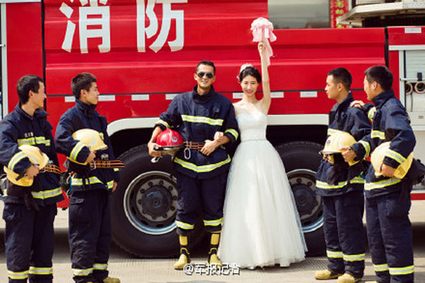 Beautiful wedding photos of a fire fighter and his wife