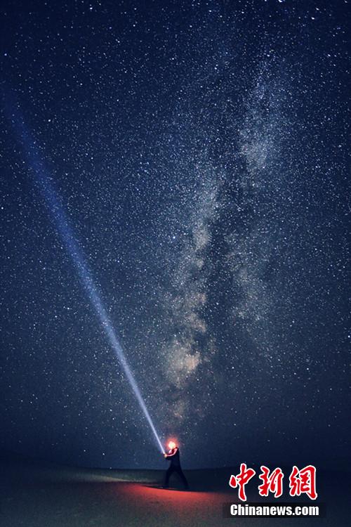 Starry sky over Kubuqi Desert in N China