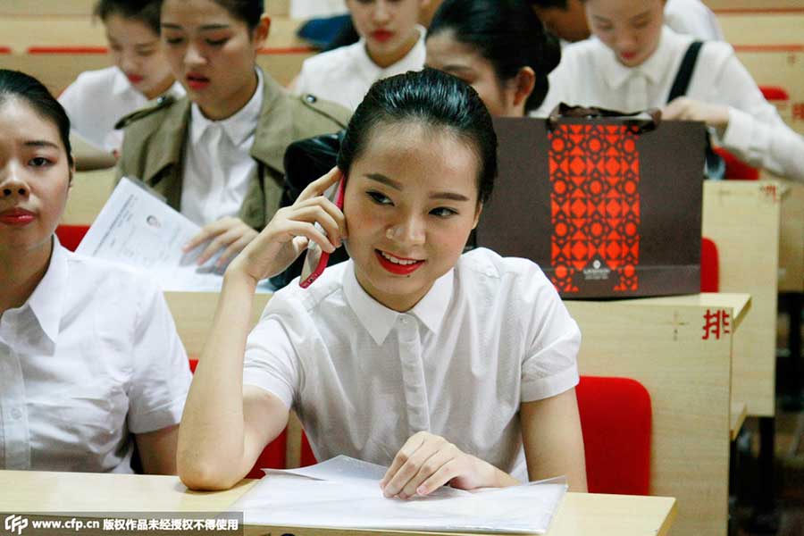 College girls attend job interview for airline hostesses