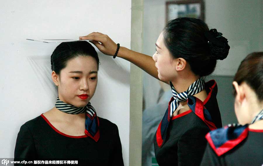 College girls attend job interview for airline hostesses