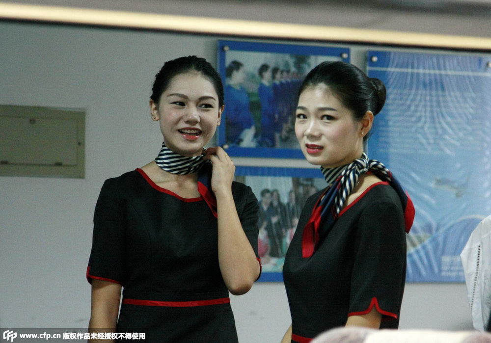 College girls attend job interview for airline hostesses