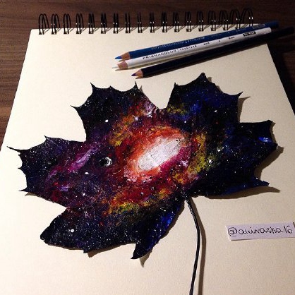 16-yr-old Polish girl uses fallen leaves as canvas
