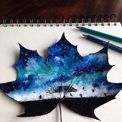 16-yr-old Polish girl uses fallen leaves as canvas