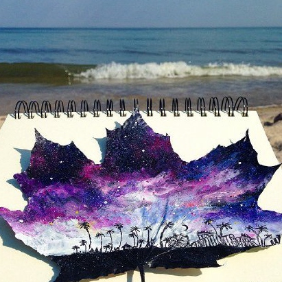 16-yr-old Polish girl uses fallen leaves as canvas