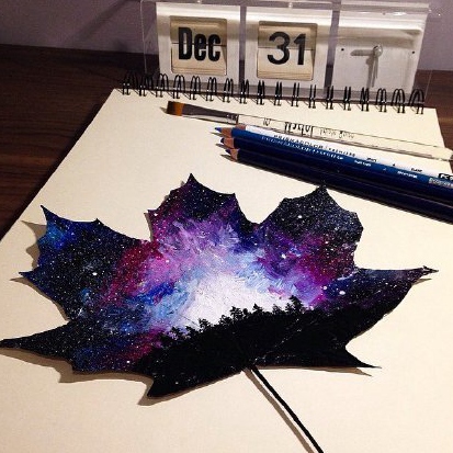 16-yr-old Polish girl uses fallen leaves as canvas