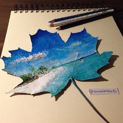 16-yr-old Polish girl uses fallen leaves as canvas
