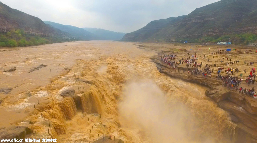 Aerial view of breathtaking Hukou Waterfall