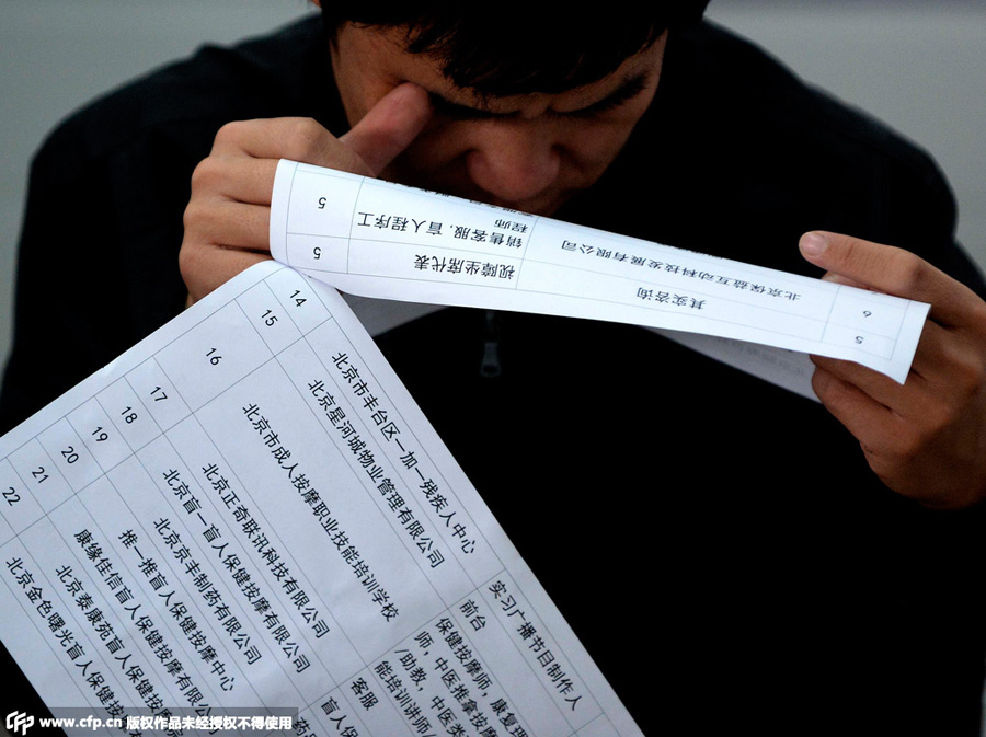 Job fair held for blind people in Beijing