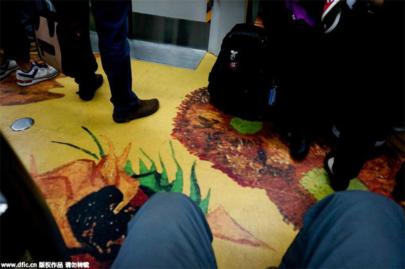 Subway train decorated with Van Gogh's paintings