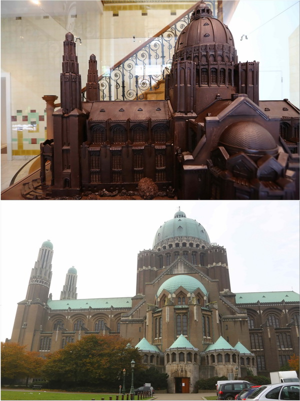 Chocolate versions of landmark buildings shown in Brussels