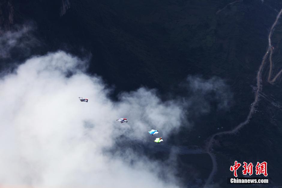 Wingsuit pilots fly in Zhaotong