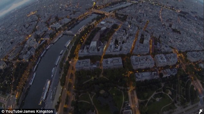 GoPro footage shows British daredevil walking across the top of the Eiffel Tower