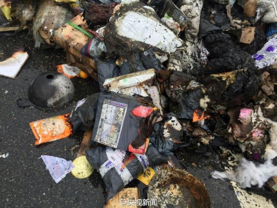 Singles' Day packages burnt to ash after truck catches fire