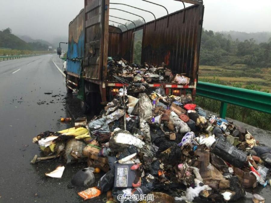 Singles' Day packages burnt to ash after truck catches fire