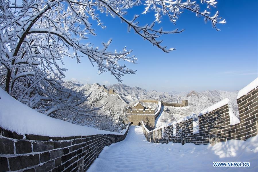 Snow scenery of Huangyaguan section of Great Wall in Tianjin