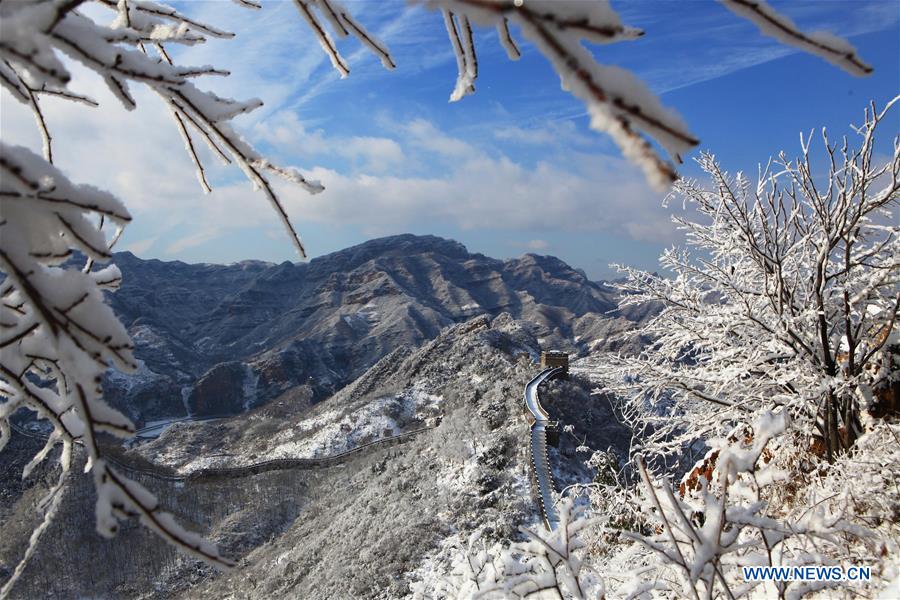 Snow scenery of Huangyaguan section of Great Wall in Tianjin