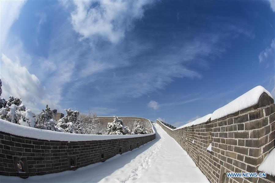 Snow scenery of Huangyaguan section of Great Wall in Tianjin