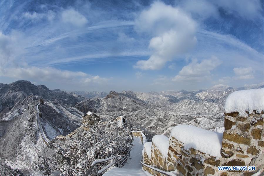 Snow scenery of Huangyaguan section of Great Wall in Tianjin