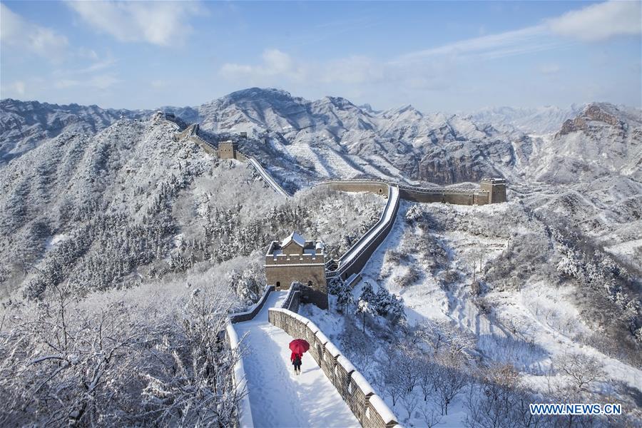 Snow scenery of Huangyaguan section of Great Wall in Tianjin