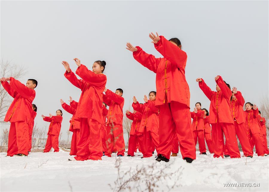 People practice Taichi in N China's Inner Mongolia