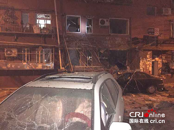 Three hurt in suspected gas explosion