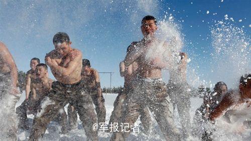 PLA soldiers train topless in snow