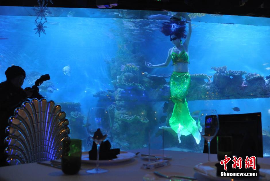 Customers dine with 'mermaids' in ocean-themed restaurant