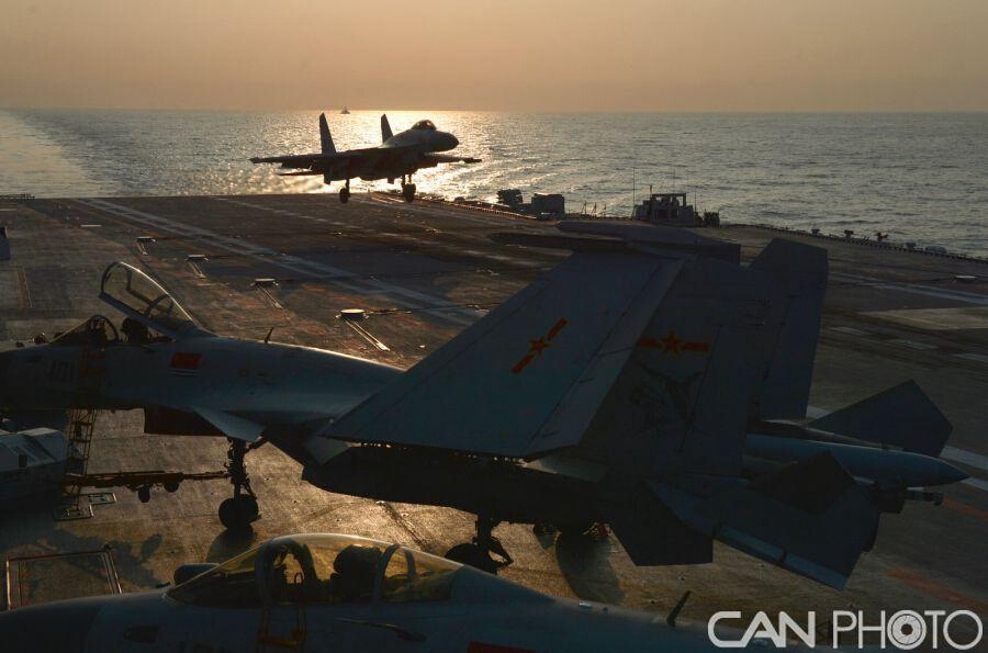 J-15 carrier-based aircraft has landing exercises