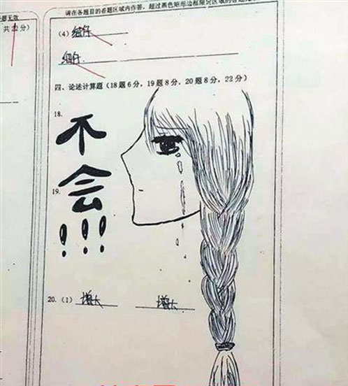 Schoolgirl's cartoon on test paper goes viral
