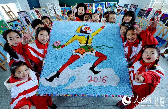 Left behind children welcome the New Year by ‘painting’ monkey with buttons
