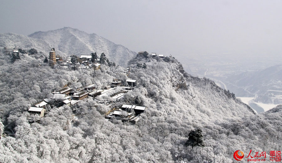 Picturesque Kongtong Mountain in snow