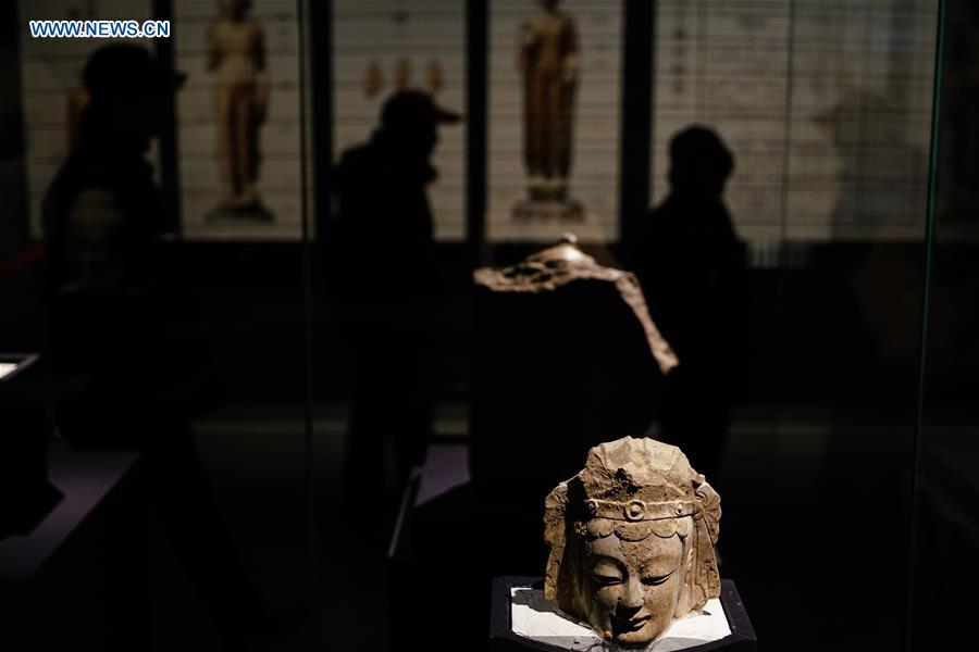Buddhist sculptures displayed at Bao'en Temple Heritage Museum in E China 
