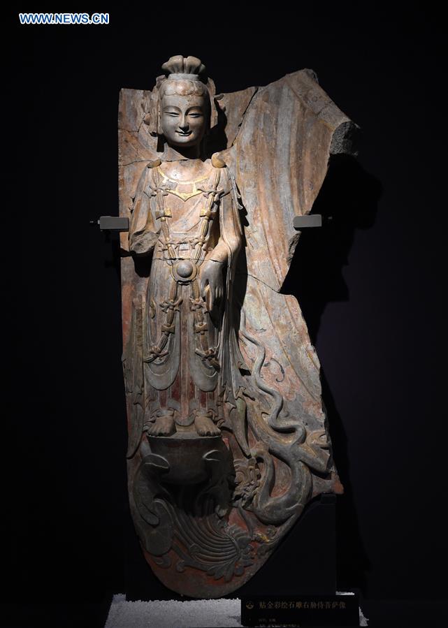 Buddhist sculptures displayed at Bao'en Temple Heritage Museum in E China 
