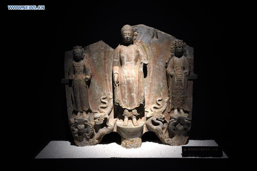 Buddhist sculptures displayed at Bao'en Temple Heritage Museum in E China 